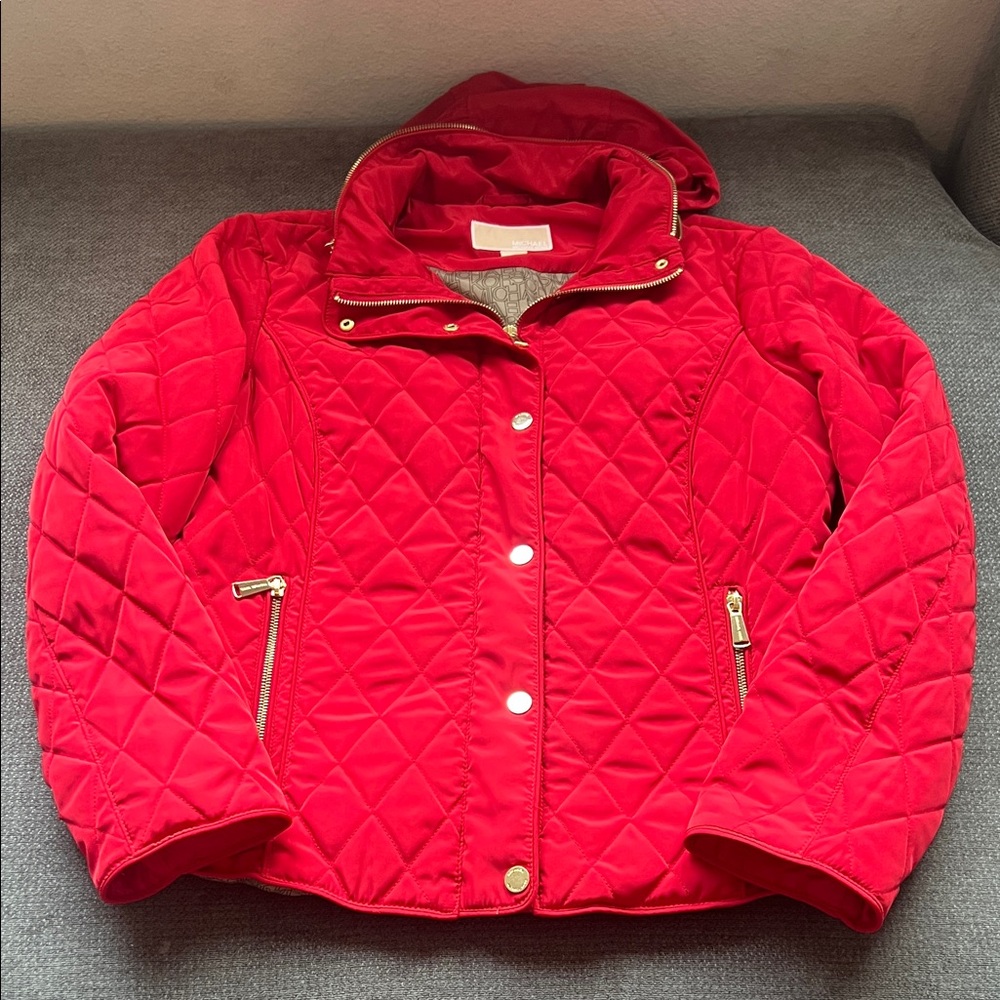 Michael Kors Vibrant Red Quilted Puffer Jacket